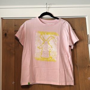 Dutch Bros Coffee Radiate Kindness Pink/Yellow Tee T Shirt Womens Sz L Cotton